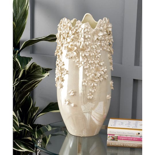 Cream Ceramic Farmhouse Vase, 16" x 9" x 9"